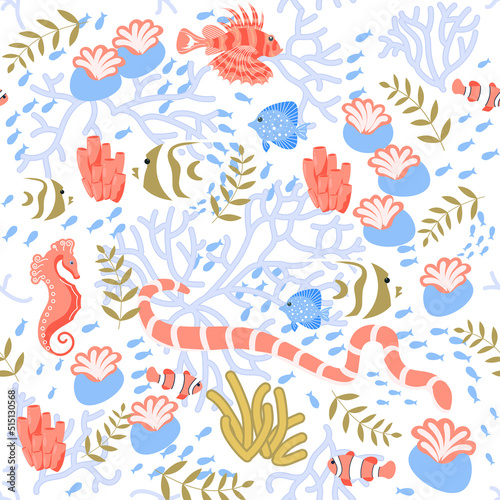 Seamless underwear pattern with seabed and coral reef life