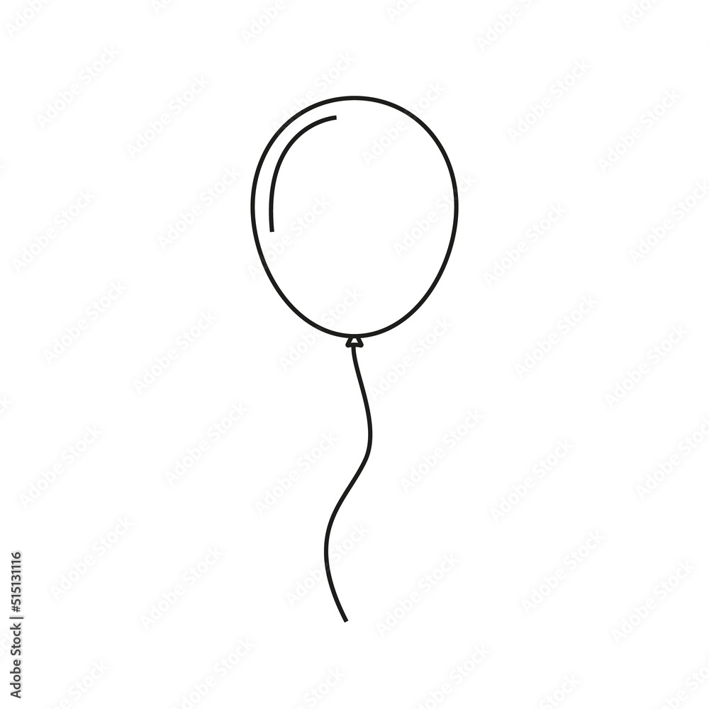 Balloon outline icon. Line ballon with string in cartoon style. Baloon for birthday, party and wedding. Black silhouette in doodle minimal style. Vector Balloon outline icon. Line ballon with string in cartoon style. Baloon for birthday, party and wedding. Black silhouette in doodle minimal style. Vector