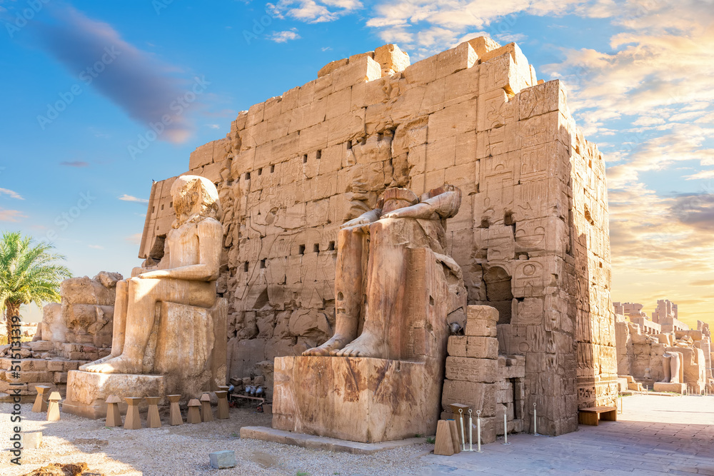 The third Pylon Facade and statues of Karnak Temple, Luxor, Egypt