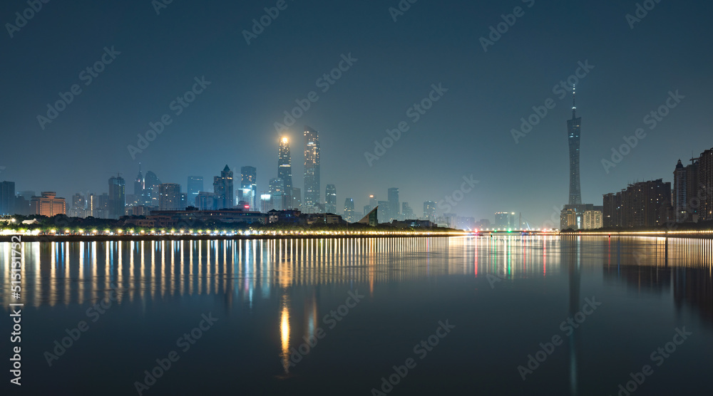 At midnight blues, Guangzhou city skyline