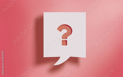 Question Mark Symbol in Square Speech Bubble on Living Coral Background