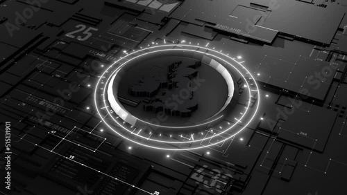 Futuristic  United Kingdom technologically. Futuristic Digital Map of UK. 3D rendering