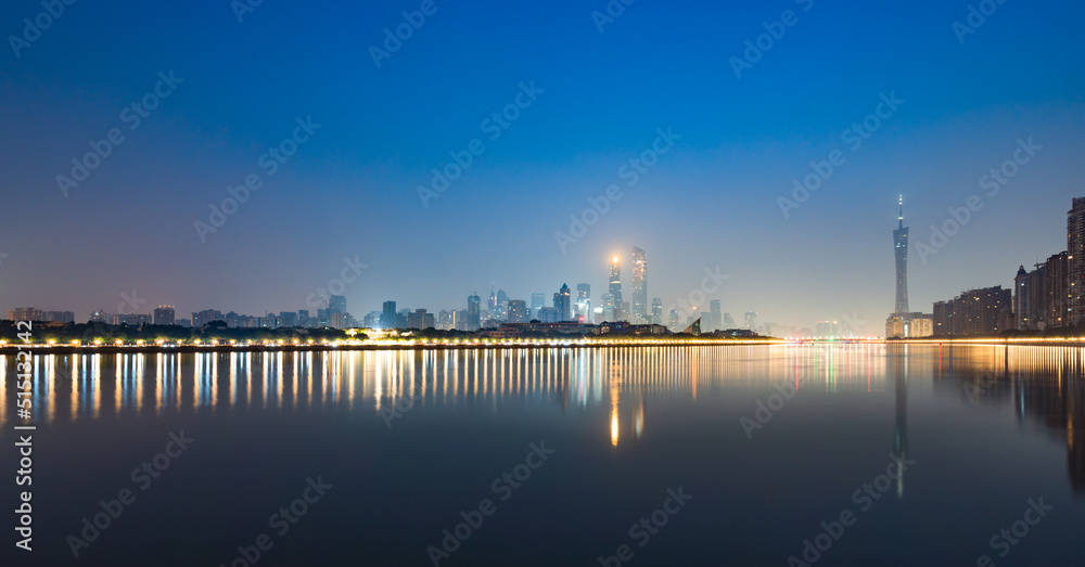 At midnight blues, Guangzhou city skyline