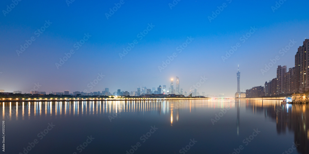 At midnight blues, Guangzhou city skyline