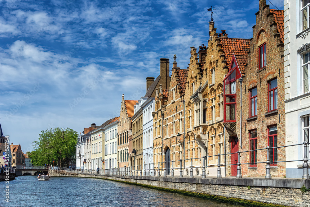 Cityscape old town Bruges Belgium on a sunny day.