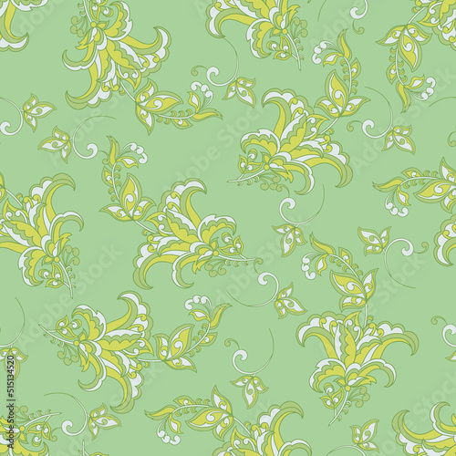 elegance seamless pattern with ethnic flowers and leaf  vector floral illustration in vintage style