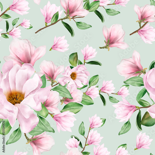 Magnolia Watercolor Flower Seamless Pattern © FederiqoEnd