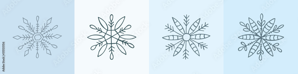A set of hand-drawn snowflakes. Vector illustration in doodle style. Winter mood. Hello 2023. Merry Christmas and Happy New Year. Gray elements on a light blue background. A set of hand-drawn snowflakes. Vector illustration in doodle style. Winter mood. Hello 2023. Merry Christmas and Happy New Year. Gray elements on a light blue background.