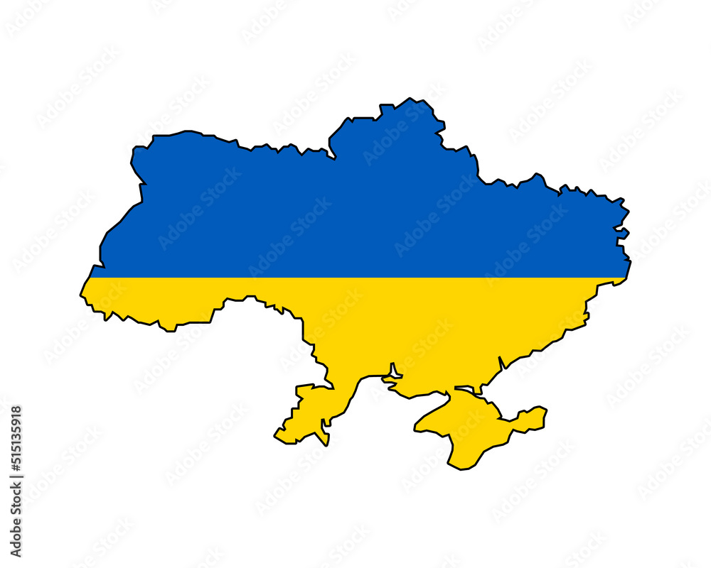 Vector high quality map of the European state of Ukraine - Simple hand made line drawing map in blue and yellow colours