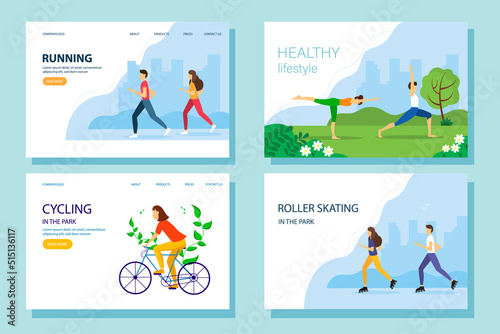 Summer activity web banners set. The concept of an active and healthy lifestyle. Vector illustration in flat style.