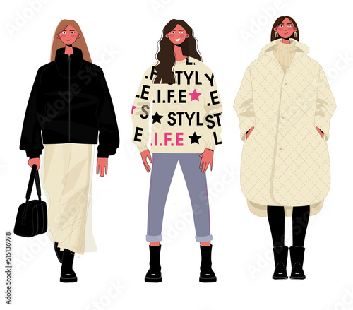 Multiethnic young people in casual clothes with backbackpacks and books. Asian, african and caucasian students standing isolated vector illustration