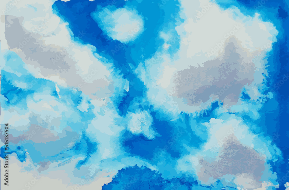 Watercolor Hand Drawn Blue Sky. Cloud background