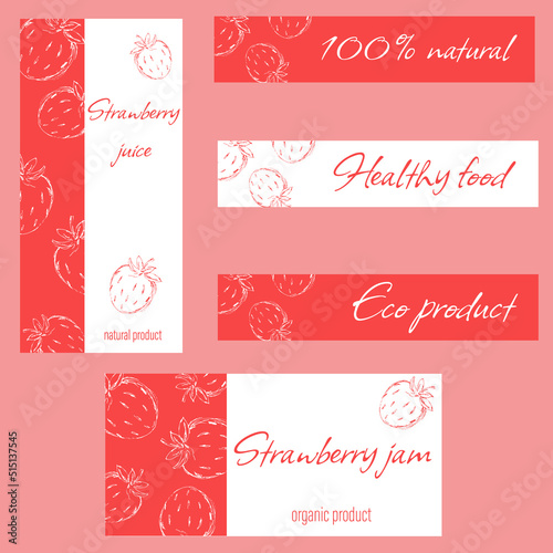 Set of templates for stickers, labels, tags, cards. Sweet strawberry.