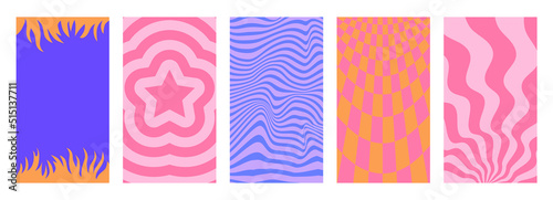 Vector backgrounds in groovy psychedelic style - abstract backdrops and design templates