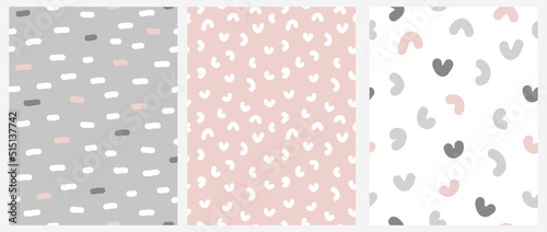Wallpaper Mural Abstract Hand Drawn Childish Vector Pattern Set. Freehand Spots, Arcs and Lines on a Gray, White and Pastel Pink Backgrounds. Modern Geometric Seamless Pattern. Irregular Cool Modern Print. Torontodigital.ca