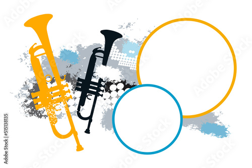 Musik graphic with trumpet and text buttons.