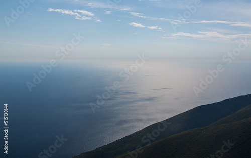 Ionian Mediterranean seascape of Southern Albania view from top of Llogora mountain national park. Albania. Wallpaper. Background