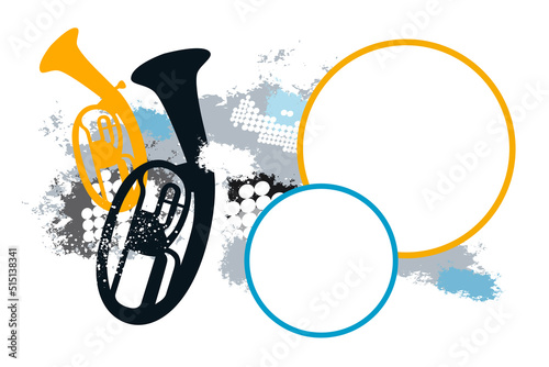 Musik graphic with tuba and text buttons.