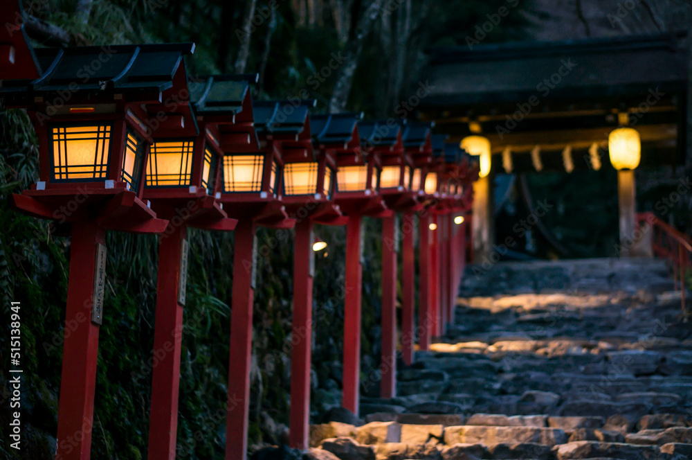 Fantastic lanterns at Kifune Shrine in Kyoto, Japan at night Fantastic lanterns at Kifune Shrine in Kyoto, Japan at night