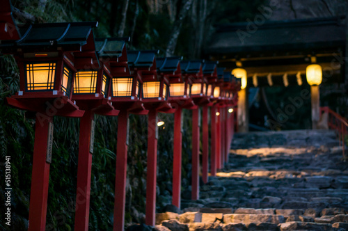Fantastic lanterns at Kifune Shrine in Kyoto, Japan at night
