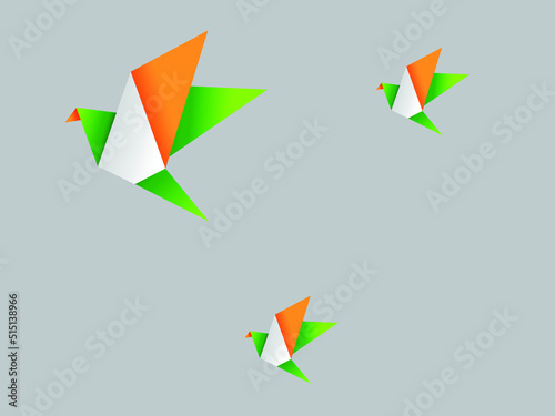 Birds colored with tricolor Indian flag decorative elements for poster and art