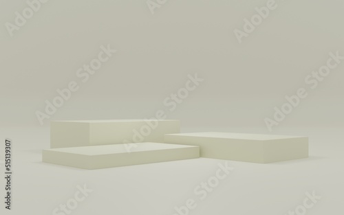 Pastel color product background stand or podium pedestal on empty display with 3 pastel backdrops. 3D rendering.