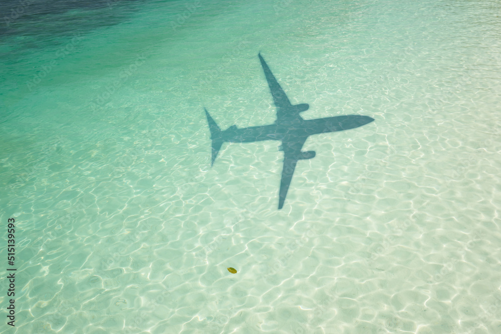 Beautiful tropical beach with airplane shadow Beautiful tropical beach with airplane shadow