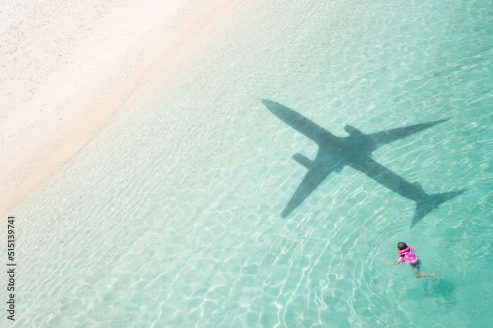 Beautiful tropical beach with airplane shadow Beautiful tropical beach with airplane shadow