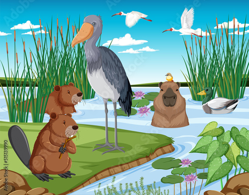 Forest scene with wild animals
