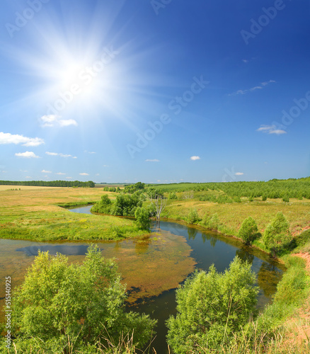 panoramic landscape with pond