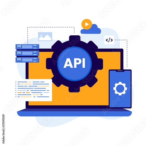 Application programming interface illustration concept. Illustration for websites, landing pages, mobile applications, posters and banners. Trendy flat vector illustration photo