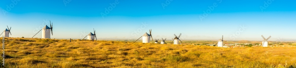Panoramic view at the Windmills in area of Campo de Criptana, Spain