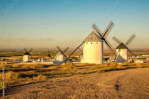 Morning view at the Windmills in area of Campo de Criptana, Spain photo
