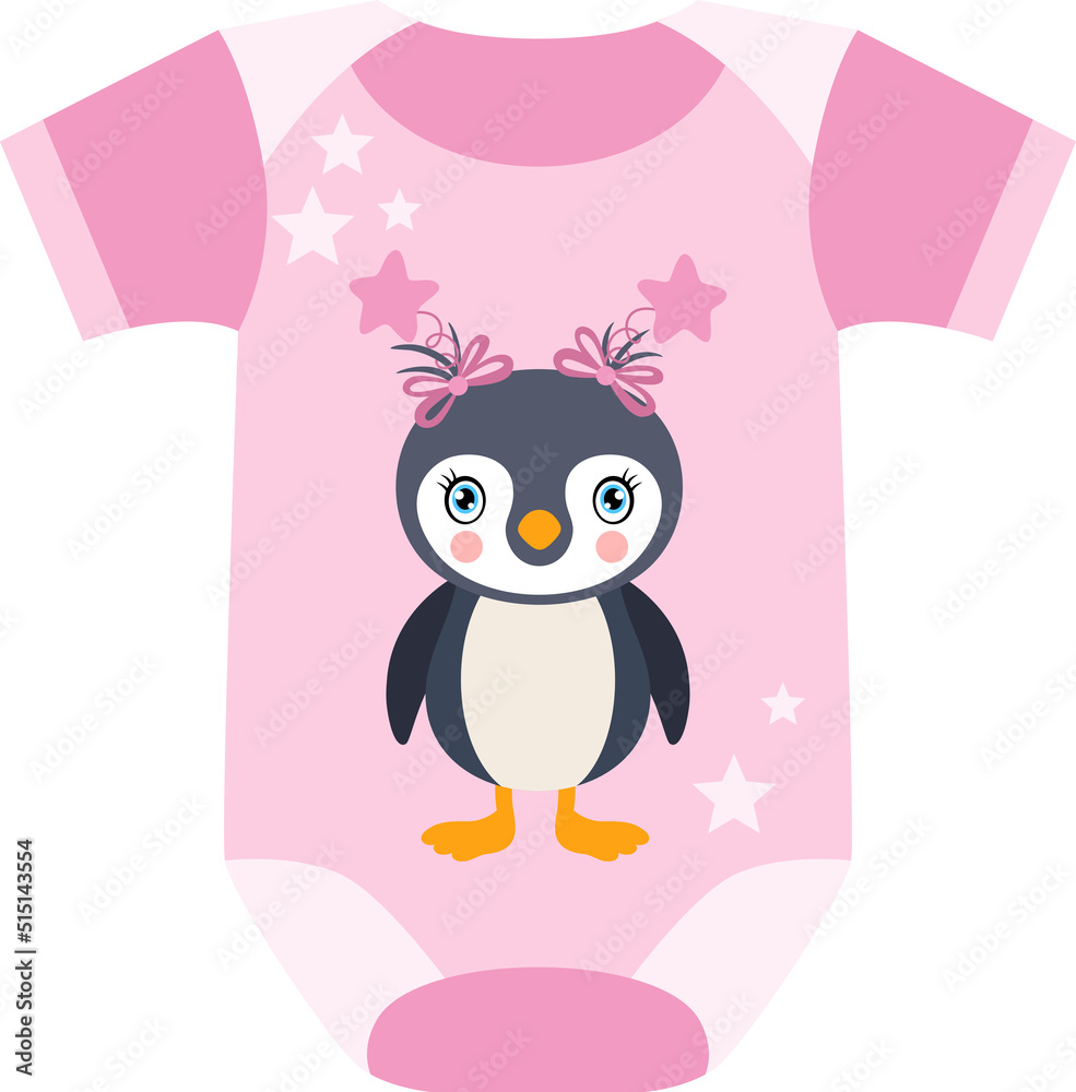Pink baby bodysuit with penguin