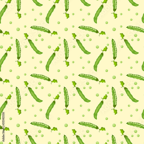 Seamless background pattern with fresh peas and green pod