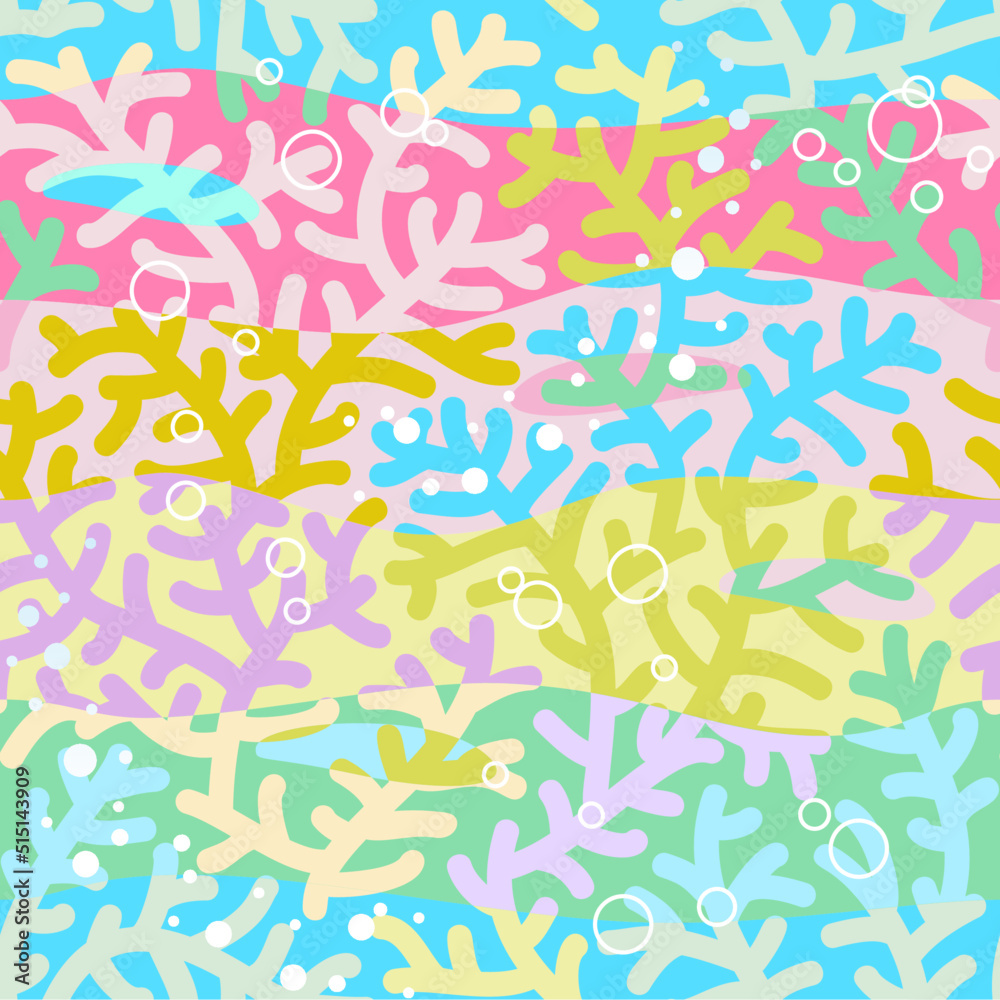 Colorful coral reef seamless or repeat pattern (background, wallpaper, swatch, texture). Single tile here.