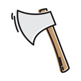 An axe editable doodle hand drawn icon. An axe for camping, hiking, local tourism illustration.