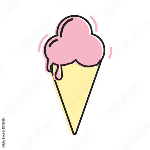 Melting ice cream isolated on a white background. The vector contours icon. illustration for t-shirt design.
