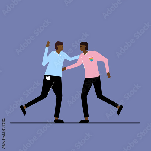 LGBTQ love, diversity and relationship concept. Gay couple love concept, two men run to each other, Homosexual relationship, male LGBT partners, good for poster, banner or card
