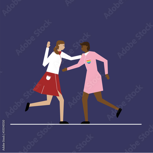 LGBTQ love, diversity and relationship concept. Lesbian couple love concept, two women run to each other, Homosexual relationship, female LGBT partners, good for poster, banner or card