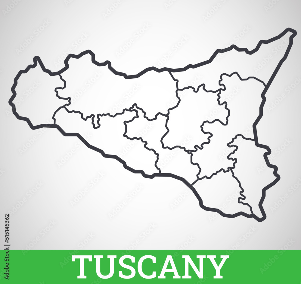 Simple outline map of Tuscany Region of Italy. Vector graphic illustration.