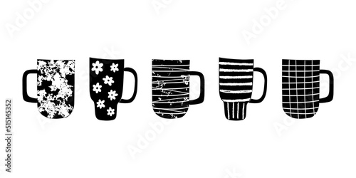 Set of tea cups hand drawn icon. Vector illustration on white background