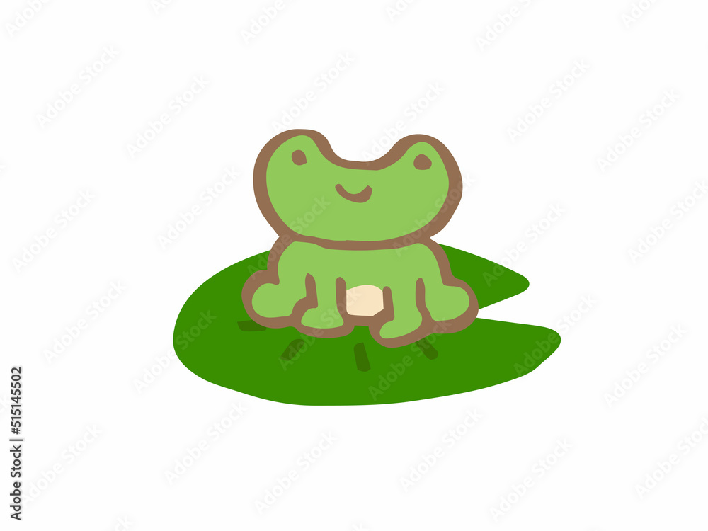 かわいい葉にのるカエル/手描きイラスト かわいい葉にのるカエル/手描きイラスト
