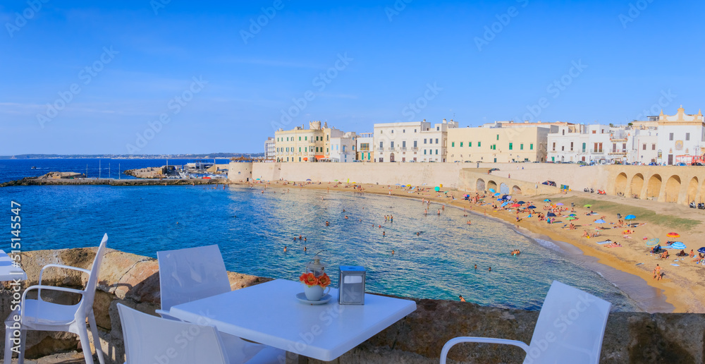 Puritate Beach in Salento, Apulia (ITALY). It is the beach of the historic center of Gallipoli. It takes its name from the church of S. Maria della Purità, dating back to the 17th century.