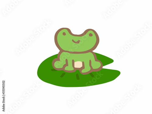 かわいい葉にのるカエル／手描きイラスト