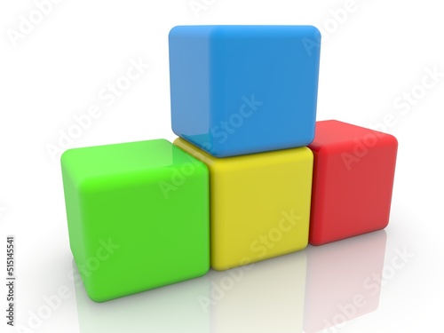 Four colorful toy blocks on white