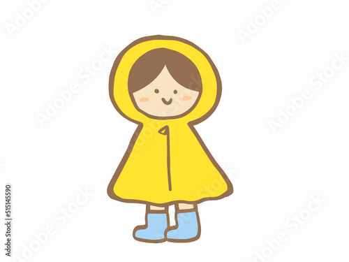 かわいい梅雨の日の子どもとレインコート／手描きイラスト