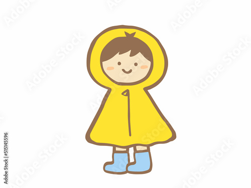 かわいい梅雨の日の子どもとレインコート／手描きイラスト