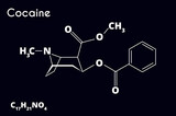 Cocaine molecule isolated on black background. Recreational drug. Vector illustration.