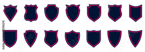 Shield Silhouette Icon Set. Antivirus Protect. Police Badge Shape and Football Patches. Sign of Safety, Defence, Safe Pictogram. Guard Defense Emblem Collection Icon. Isolated Vector Illustration